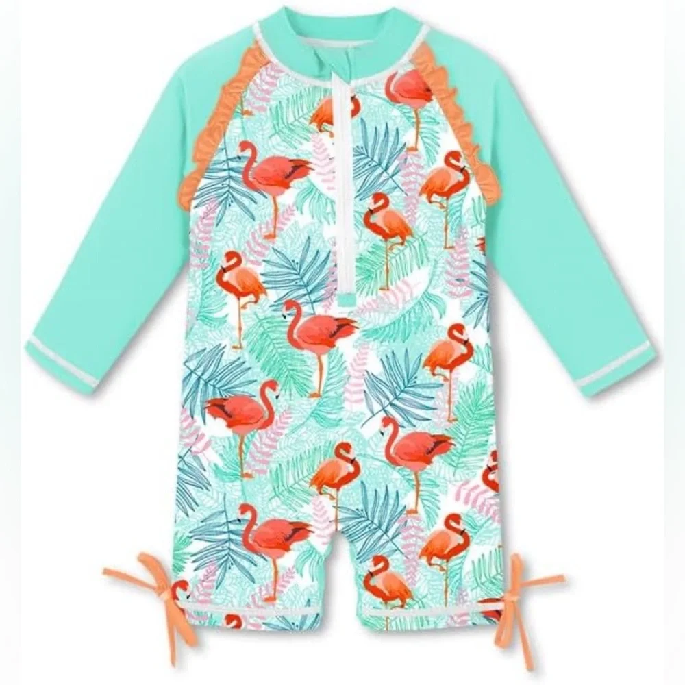 069 NIB BesserBay Infant Girl UPF 50+ Half Zip Long Sleeve Swimsuit - Size: 0-6M